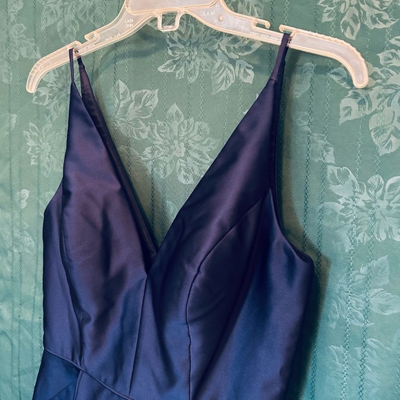 Navy Blue Cocktail Party Dress Size 5 Rhinestone Bling Pockets V Neck & Back - Picture 2 of 7